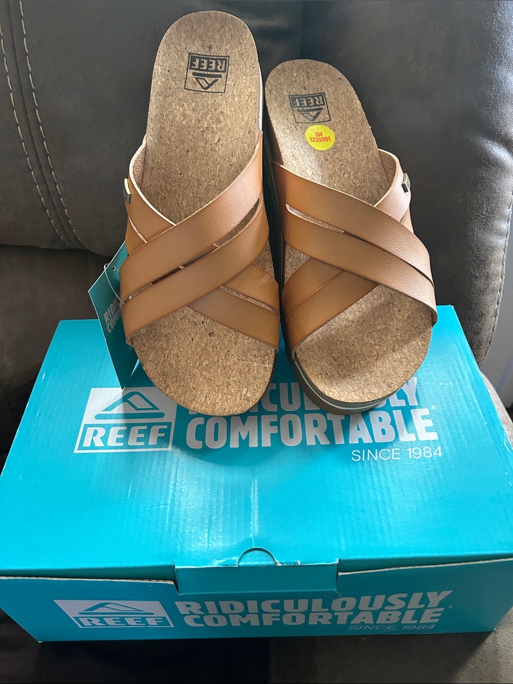 Reef Women's Brown Cork Cross-Strap Slide Mules